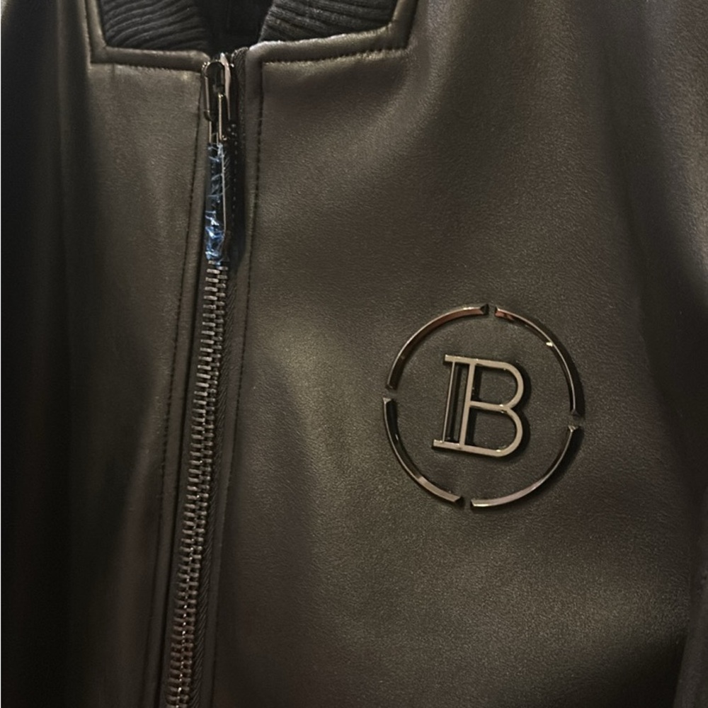 Balmain Dark Leather Bomber Jacket